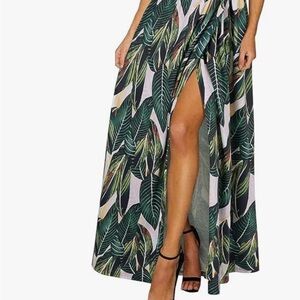 Tropical Leaf Print Maxi Skirt